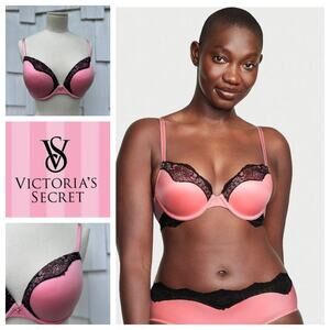 Victoria's Secret Very Sexy Push Up Bra Pink Black Lace Underwire Size 34DD‎